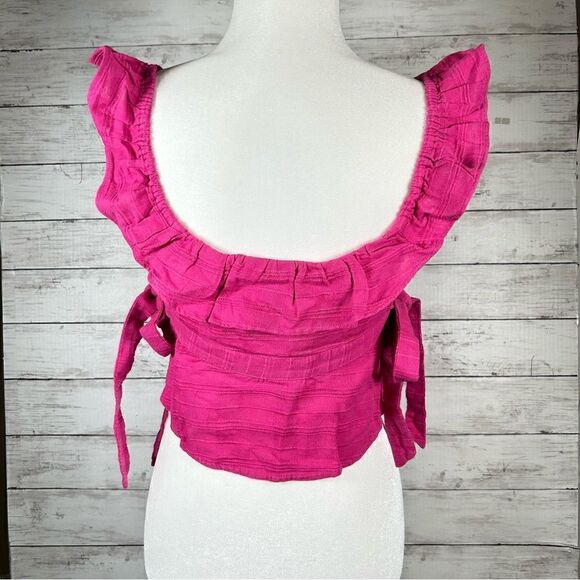 Free People The Look Of Love Tie Open Sides Cotton Top in Hot Pink Size S NEW - Picture 6 of 9
